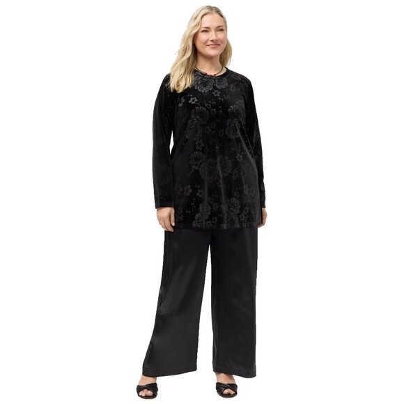 Johnny Was Embossed Stretch Velvet Black Tunic Flowers Long Shirt Floral Top NEW - Picture 8 of 9